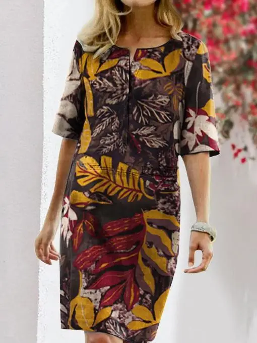 

Floral print round neck half sleeve vintage dress