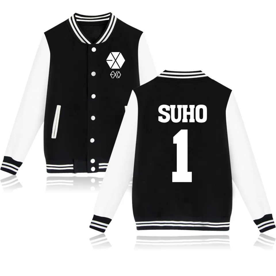 Top 2 Exo толстовки Sehun Beakhyun Xiumin Exo Lay Kai Button на молнии карман длинное пальто уличная Exo бейсбольная куртка одежда Exo - Цвет: Top 2