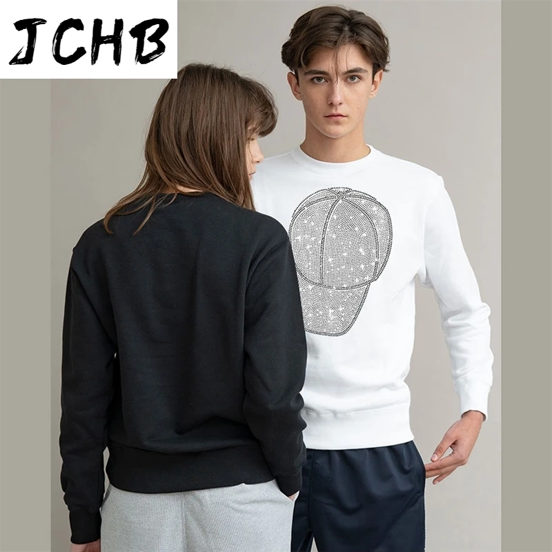 

Black 2021 Sweatshirt Woman Hip Hop Casual Hot drilling printing Hoodies Women's Clothes baseball cap Pullover Long Sleeve Tops