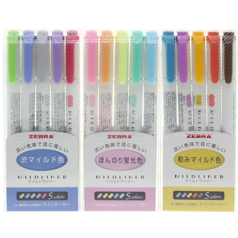 

15 Colors/ SET ZEBRA WKT7 Mildliner Soft Color Double-Sided Highlighter Marker Pen Round Toe/Absorted Office and School Supply