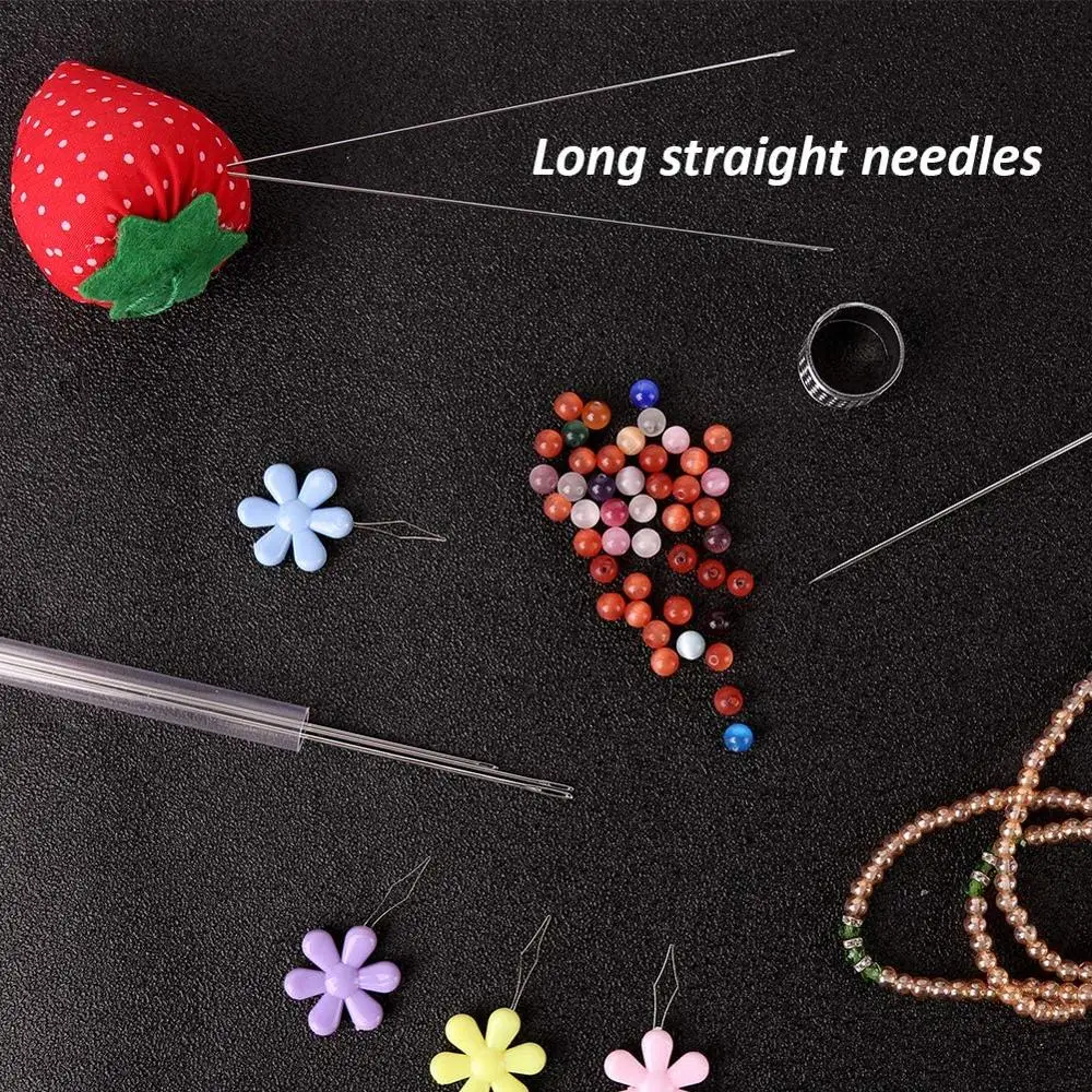 

LMDZ Beading Needles, 6 Pcs Long Straight Beading Thread Needles, 5 Pcs Bead Needle Threader,Strawberry Shape Sewing Needles