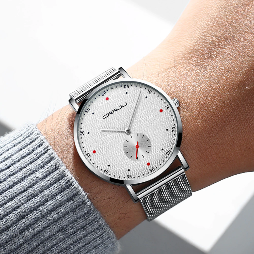 CRRJU Watch Men Fashion Business Watches Men's Casual Waterproof Quartz Wristwatch Blue Steel Clock Relogio Masculino