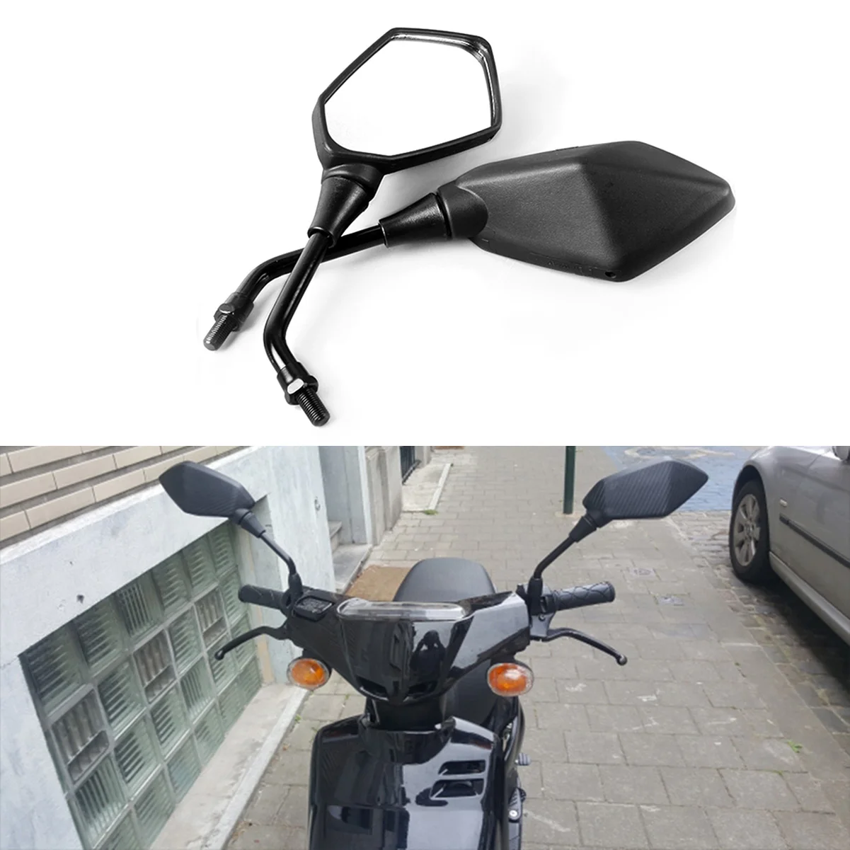 Зеркало мотоциклетное универсальное из углеродного волокна 8/10 мм 2 шт.|Боковые