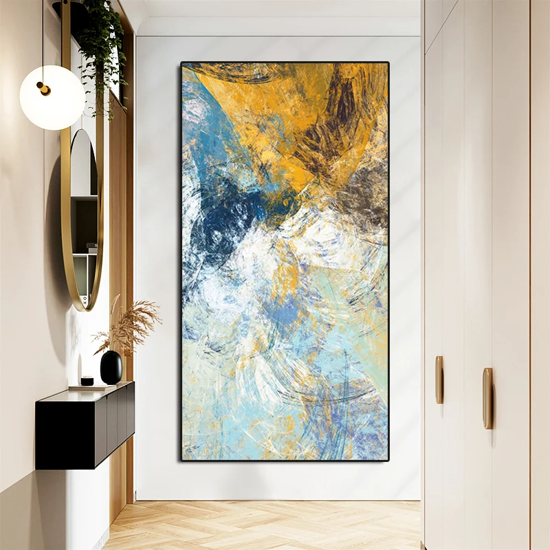 

Modern Abstract Seascape Oil Painting Poster Prints Nordic Blue Yellow Canvas Painting Living Room Porch Wall Art Picture Decor