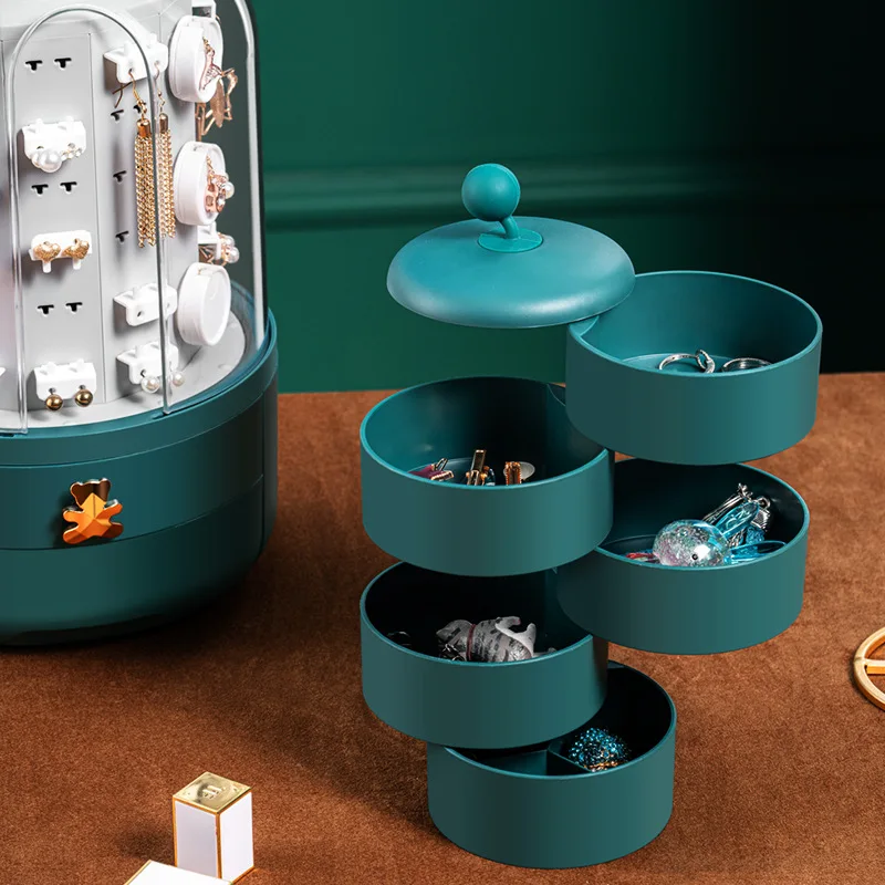 

Nordic 360 Rotating Jewelry Storage Box Drawer Desktop Earring Necklace Storage Rack Container Holder Cosmetics Organizer Case