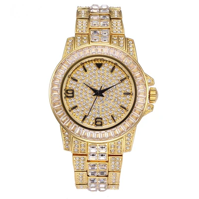 GUCY AAA ICED OUT хип-хоп наручные часы с микро pave CZ браслет из нержавеющей стали Прямая поставка - Цвет: Gold