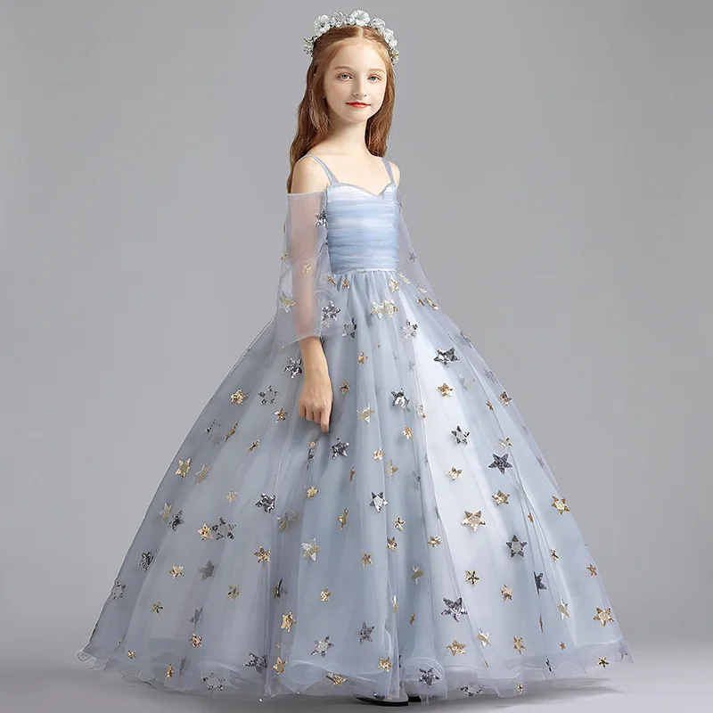 Детское вечернее платье для девочки принцессы со Звездной вышивкой свадебные