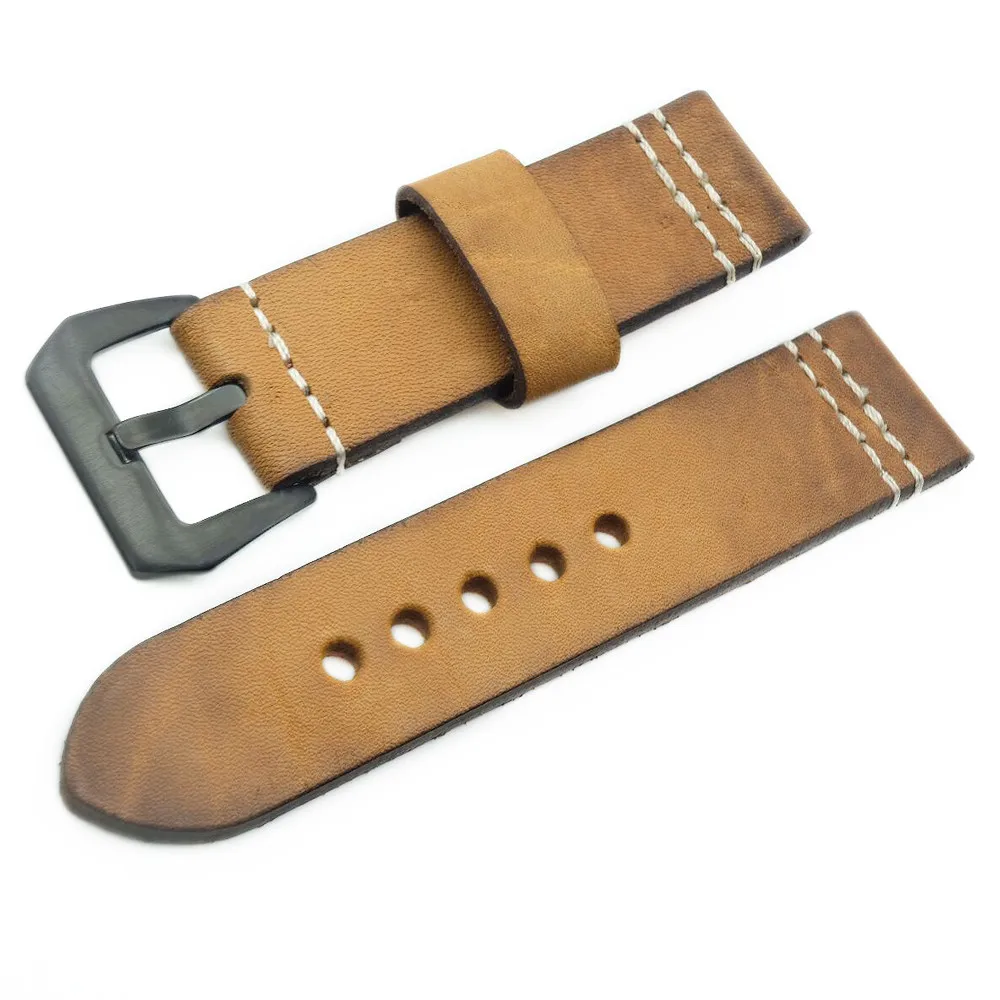 22mm 24mm 26mm Handmade Brown Vintage Genuine Leather Watch Band Strap for pam Men Watchband Strap for PAM DIY Replace
