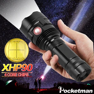 XHP90 светодиодный фонарик, супер яркий водонепроницаемый фонарь с 6 режимами работы, перезаряжаемый от USB, 1865026650