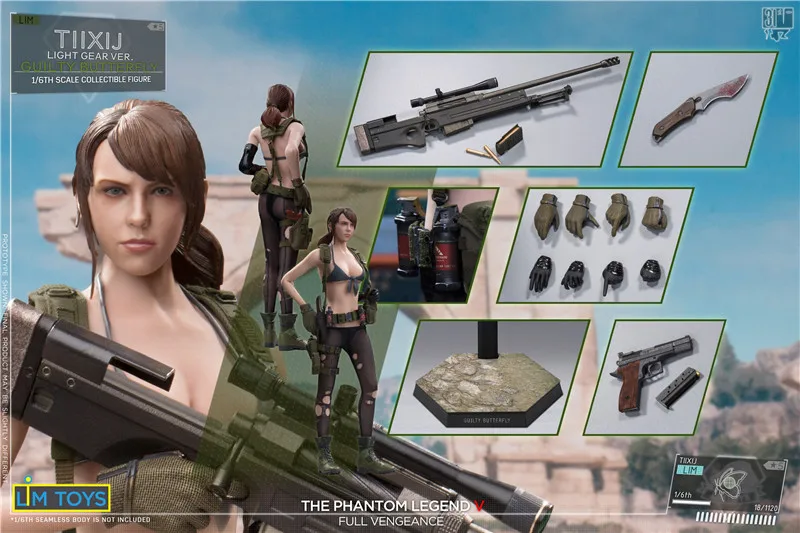 1/6 Scale Guilty Butterfly Female Shooter Clothes Accessory Set with Head Sculpt for DIY Soldier Figures