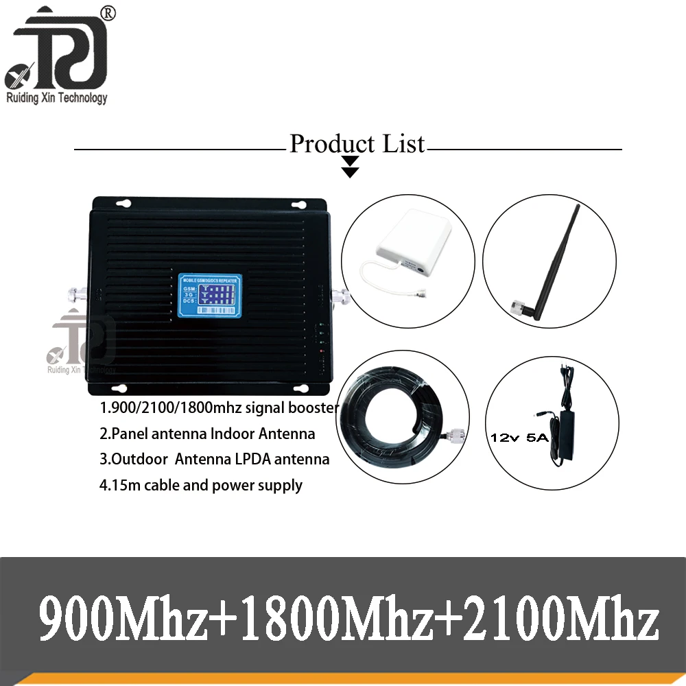 

80dB Gain 4g Tri Band Signal Booster 900 1800 2100 GSM WCDMA UMTS LTE Cellular Repeater 900/1800/2100mhz Amplifier