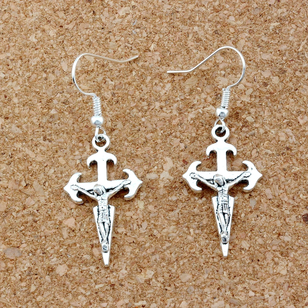 

Jesus Christ Crucifix Religious Cross Earrings Fish Ear Hook 24pairs Zinc Alloy Chandelier Jewelry16.5x46mmA-247e