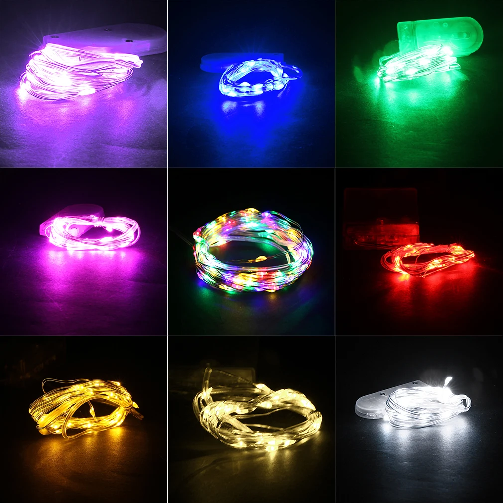 Супер яркий 2 м IP66 Водонепроницаемый 20 LED серебряной проволоки Кнопка Батарея