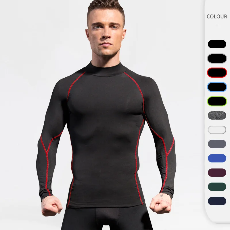 

Men‘s High Collar Fitness Long Sleeve PRO Sports Running Long Sleeve T-Shirt Fall Winter Elastic Quick-Dry Tights Sweater -40