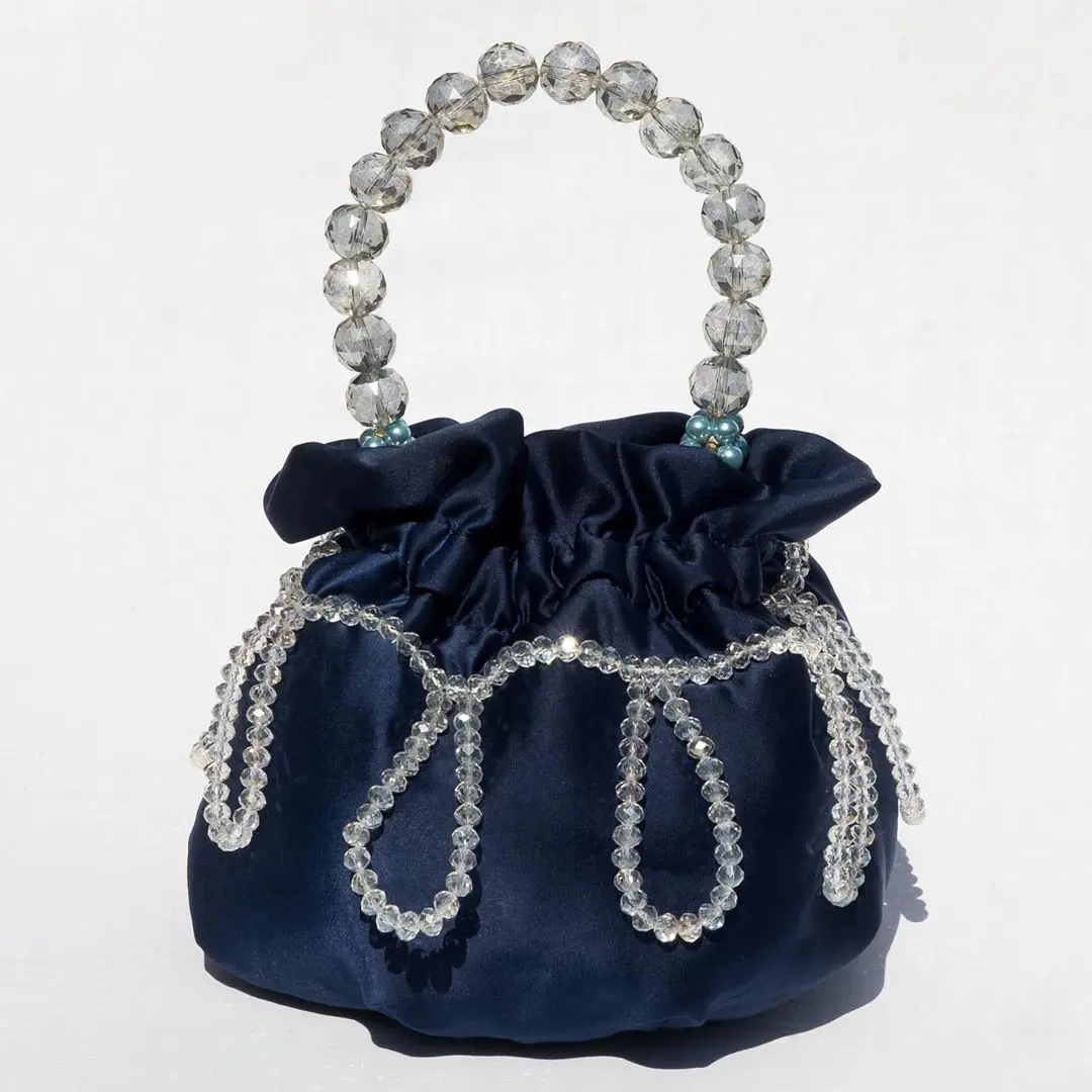 

Women Satin Pearl Tote Bucket Bag High Quality Women's Designer Handbag High Capacity Elegant Female Shoulder Messenger Bag