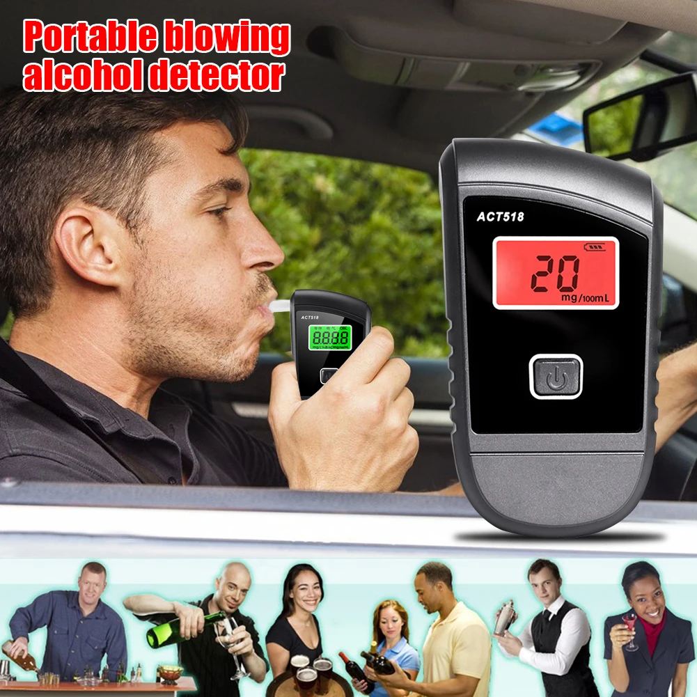 

LCD Display Professional Alcohol Tester With Digital Breathalyzer Analyzer 5 Mouthpieces Alcohol Detection Device for Drivers