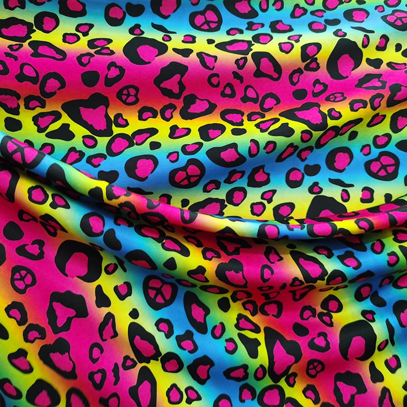 Трикотажная ткань молочный шелк хлопок/спандекс цветной Радужный Леопардовый