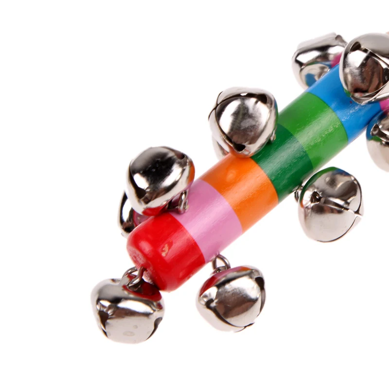 

Baby's Bell Rattle Rainbow Shaker Stick Educational Toy Handle Wooden Activity Bell Ring Rainbow Musical Instrument