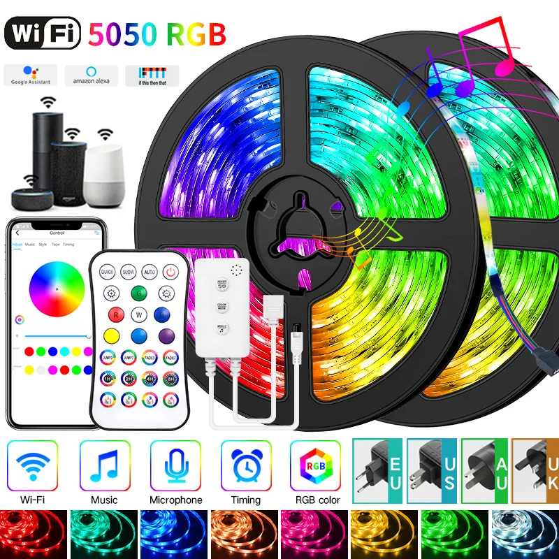 WI FI Светодиодные ленты светильник 5M 30 5050 Bluetooth RGB s гибкие светодиодные лампы лента