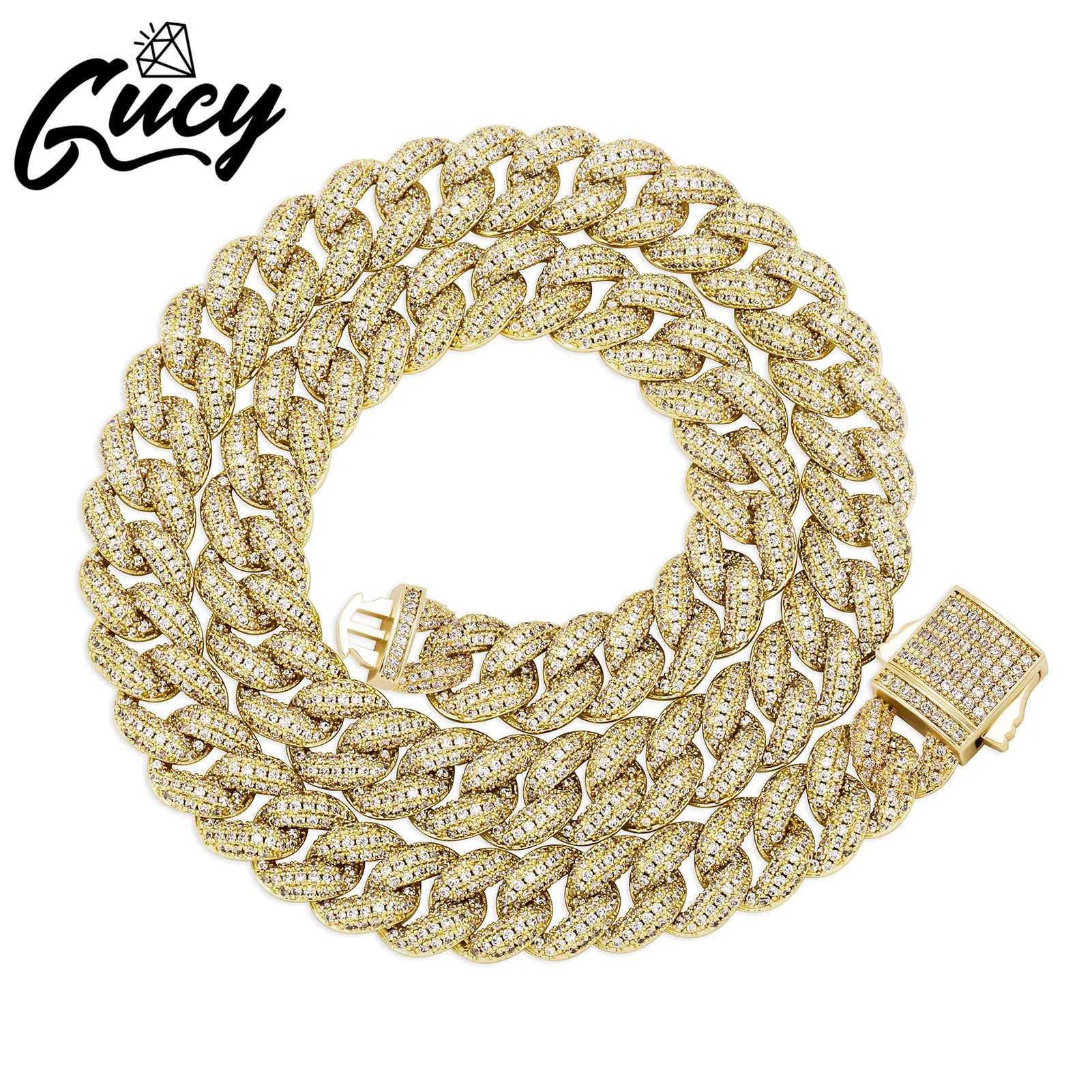 

GUCY Men Women Fashion Hip Hop Iced Out Bling Chain Necklace High quality 10mm Width Miami Cuban Chain Hip Hop Necklaces Jewelry