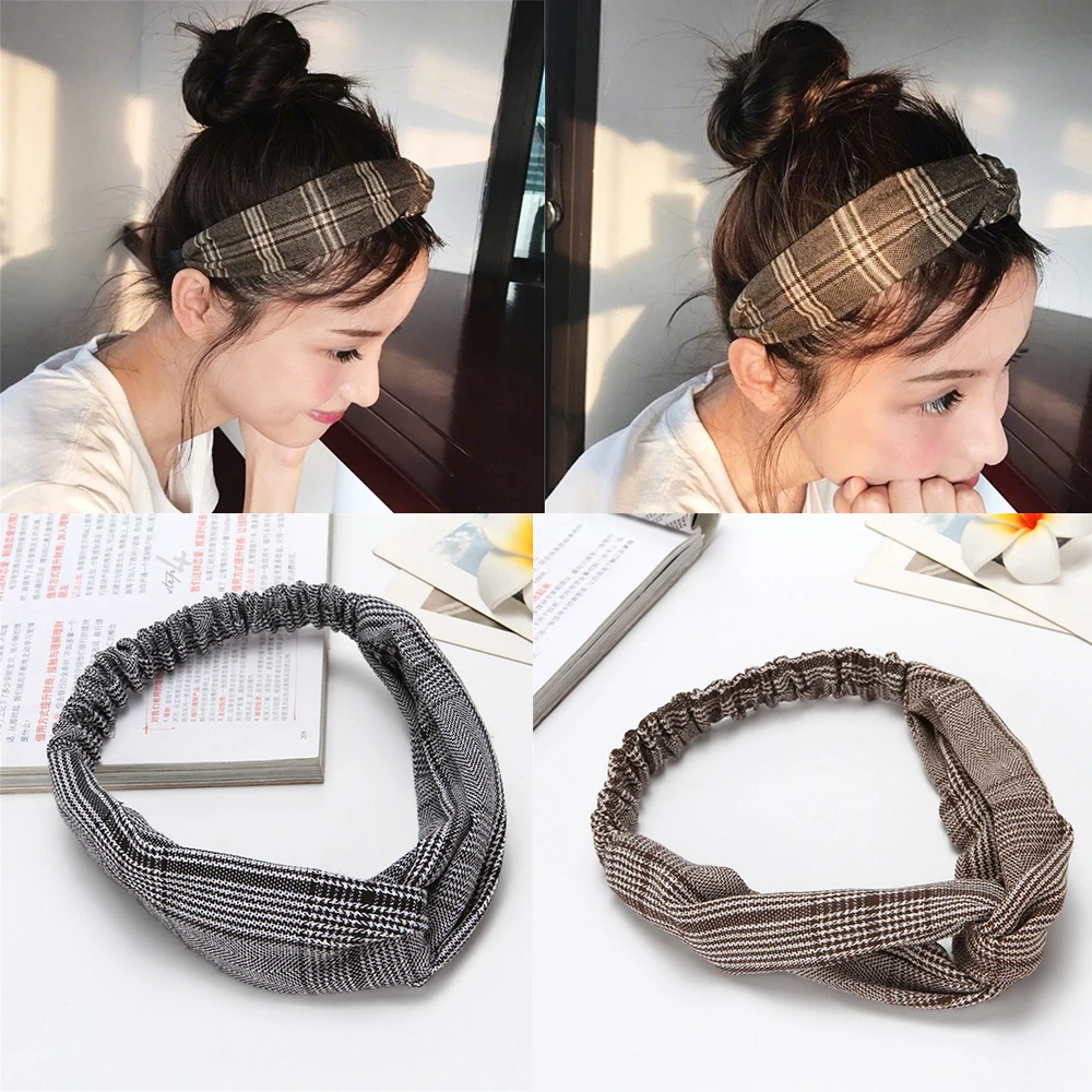 Повязка для волос женская с перехлёстом хлопковая эластичная мягкая лента узлом