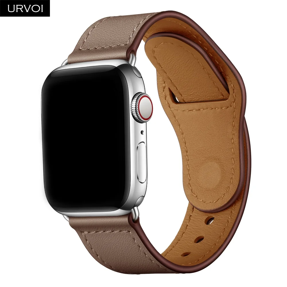 URVOI ремешок для apple watch серии 5/4 3, 2, 1, ремешок для наручных часов iWatch, большие размеры 40-44 мм спортивный ремешок из натуральной кожи Swift Pin& tuck ручной работы