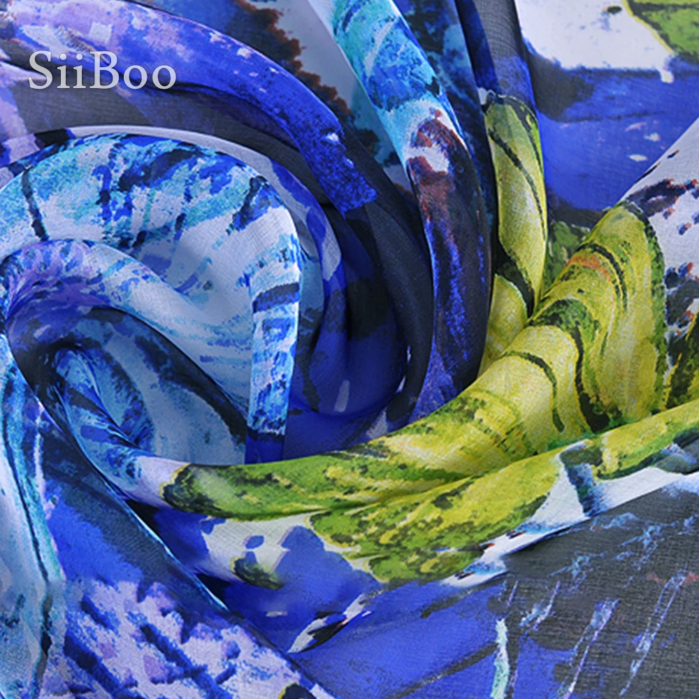 Шифоновая ткань из 100% чистого шелка с Европейским цветочным принтом для женщин