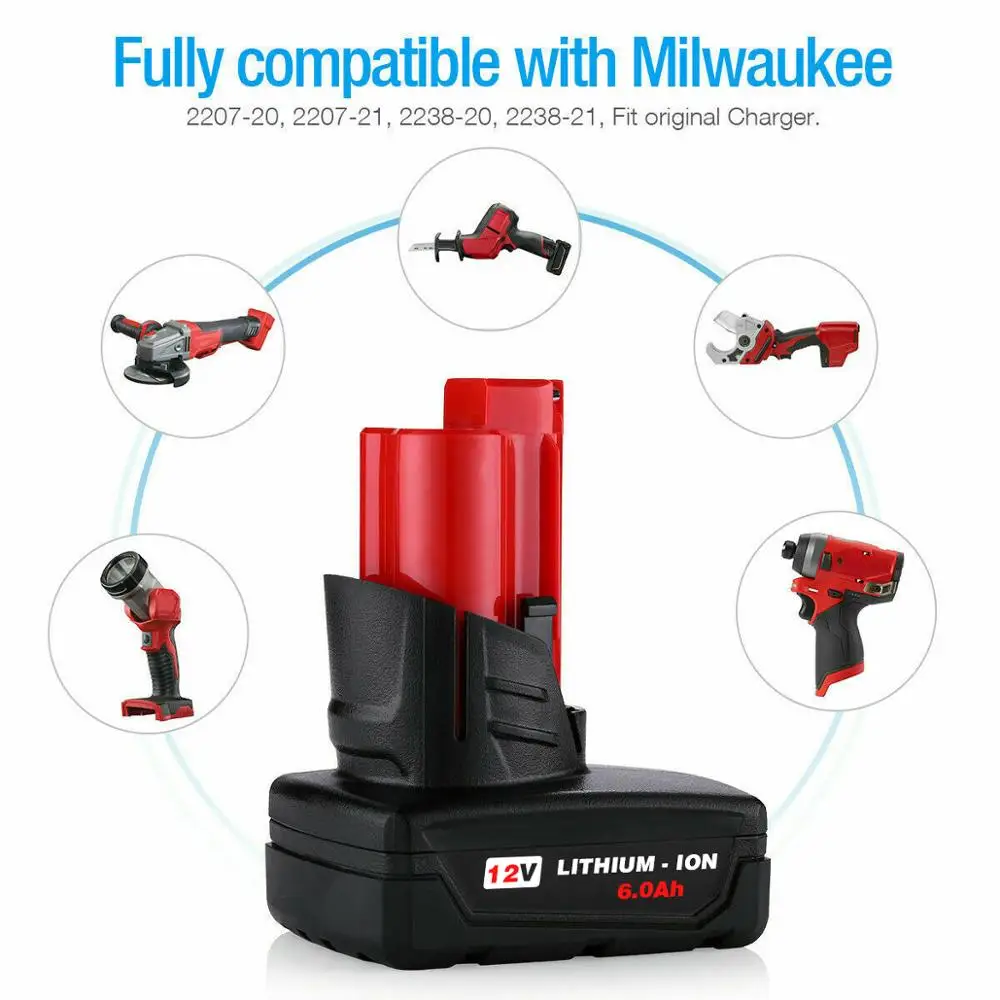 VANON для MILWAUKEE M12 батарея 12V 6000mAh 6,0 Ah литий-ионная аккумуляторная Электроинструмент литий-ионный беспроводной 48-11-2460