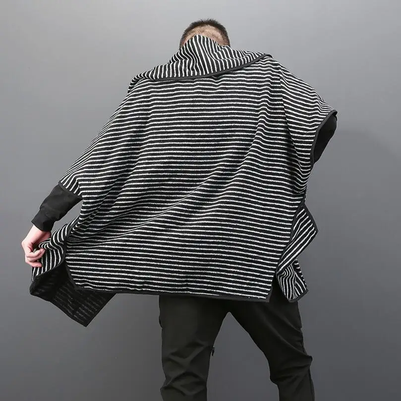 

Winter Europe Autumn And The United States Large Size New Loose Stripes Personality Irregular Men's Cardigan Jacket Coat