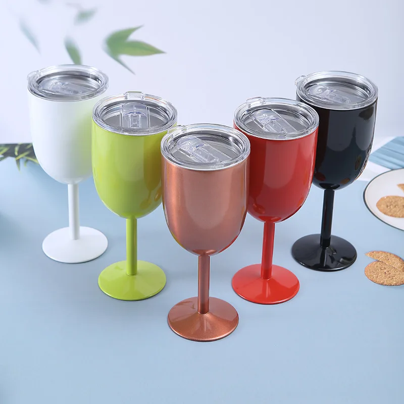 

10oz Vacuum Stainless Steel Double Wall Thermal Mug Cocktail Cup Tumbler Wine Glass with Lid Creative Goblet Party Drinkware