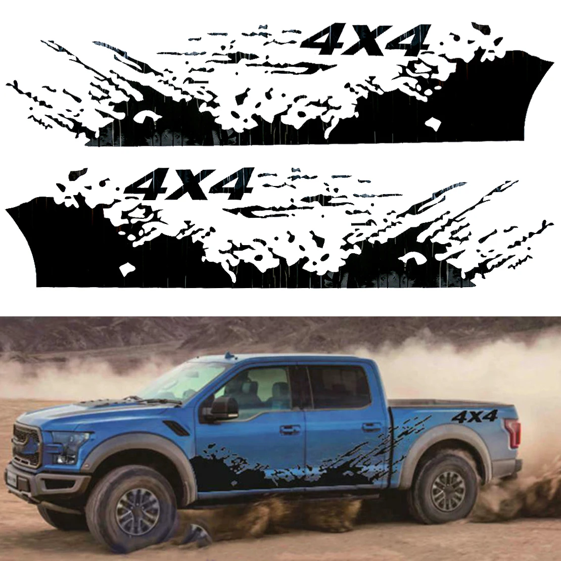 

1 Pair Car Black Vinyl Exterior Left&Right Side Body Splash Graphic Decal Stickers Fit for 4X4 Truck Off Road Pickup
