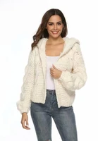 chic hooded cross sweater cardigan loose handmade coarse wool thick crocheted knit jacket coat tops