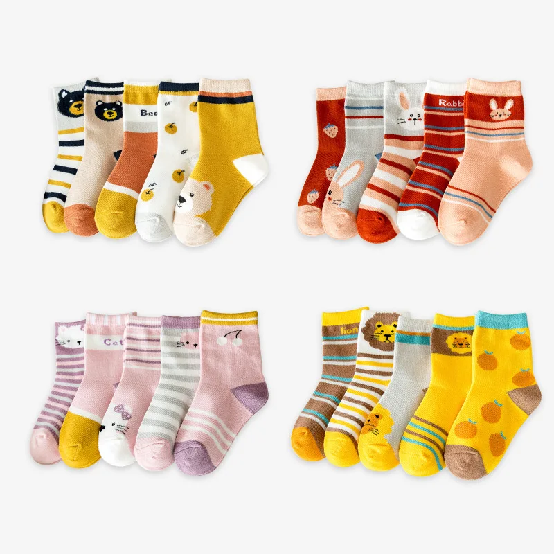 

5 Pairs/lot Children's Socks Cartoon Lion Animal Kids Socks Soft Cotton Autumn Winter Keep Warm Boys Girls Tube Socks 1-12 years