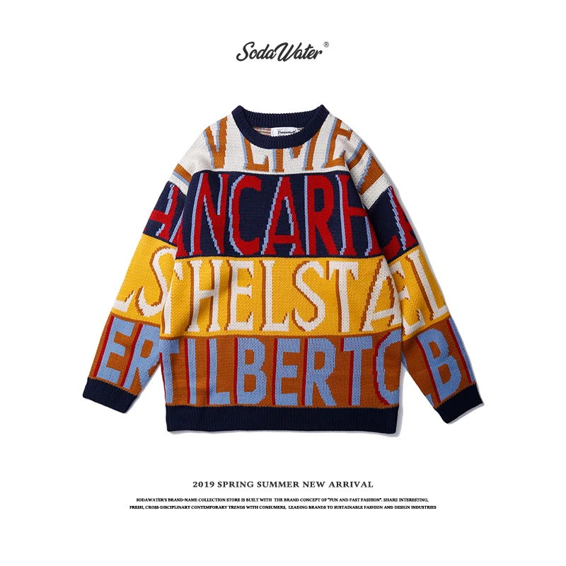 SODAWATER смешной принт вязаный мужской свитер пуловеры свободный крой шерстяной