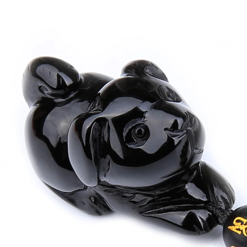 Ожерелье из натурального черного обсидиана с бусинами ручная работа кулон в виде