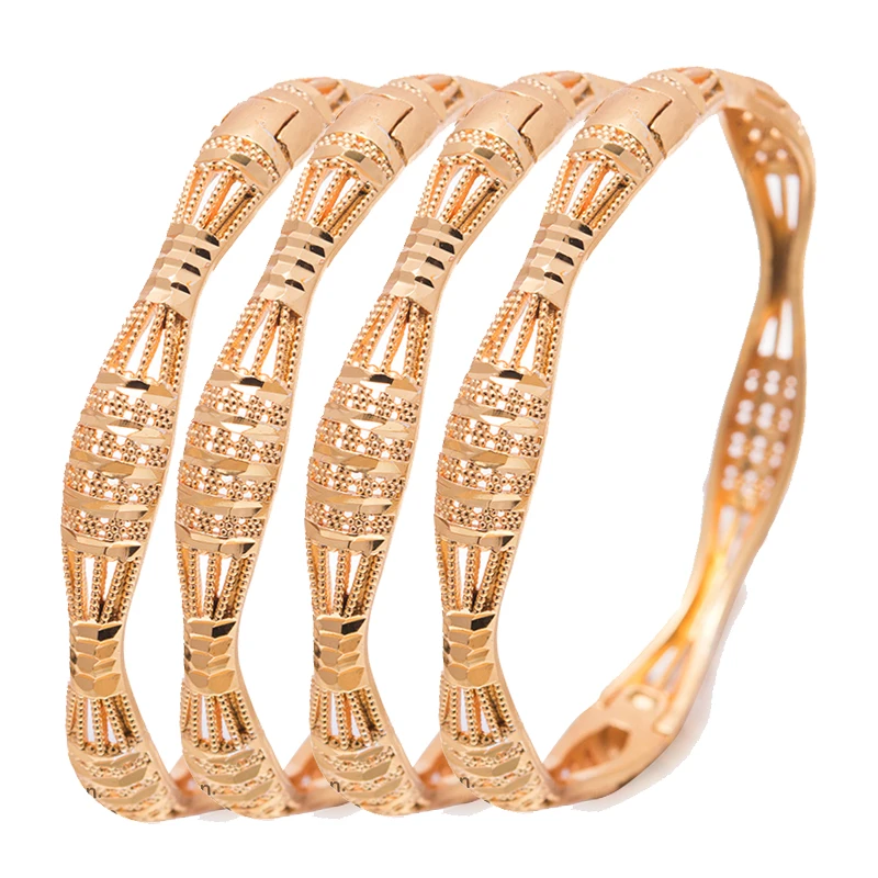 24K Dubai Bracelets Bangles women Girl Gold Bangle Flower Wedding Copper Bride Bijoux Femme | Украшения и аксессуары