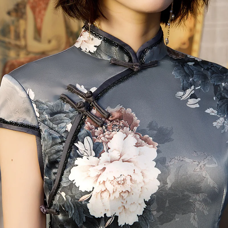 Модный цветочный принт винтажный китайский воротник Qipao Новинка тонкий короткий