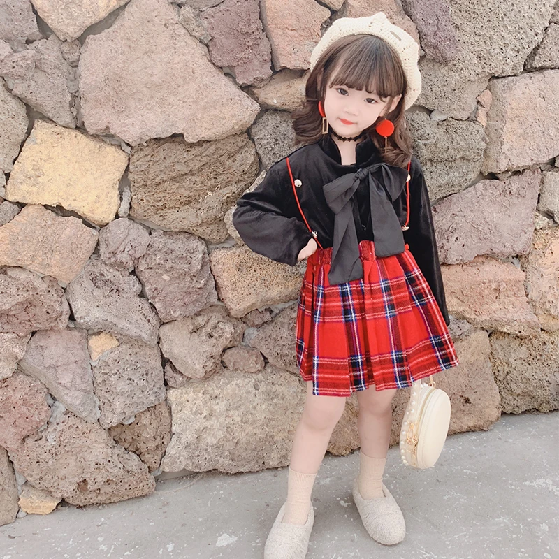 Весенне осенний комплект из 2 предметов для девочек детская Блузка + юбка Детский