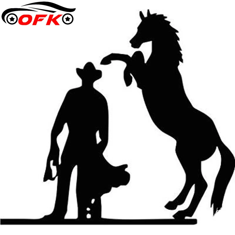 

Модная виниловая наклейка OFK Horse And Cowboy, черная/серебряная Автомобильная наклейка, Стайлинг автомобиля, 16,2 см * 14,9 см