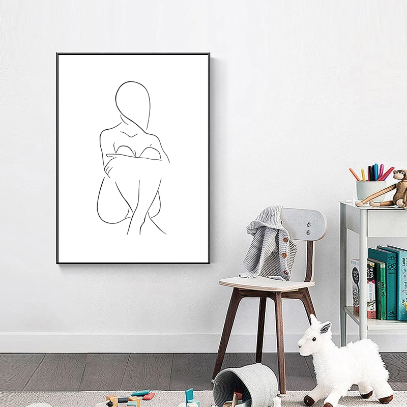 

Abstract Women Line Drawing Nordic Poster And Prints Modern Canvas Painting Wall Art Yellow Girl Wall Picture Bedroom Home Decor