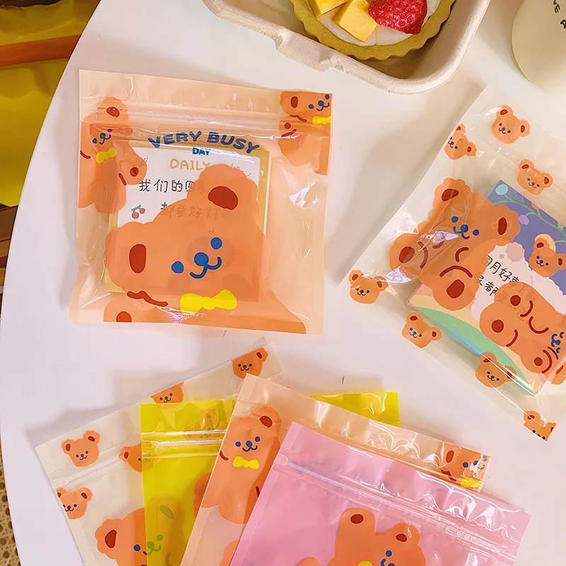 

W&G Pack of 10 Korea Cute Snacks Sealed Bag Girl Heart Bear Food Biscuit Candy Small Packaging Bag Open School Candy Bag