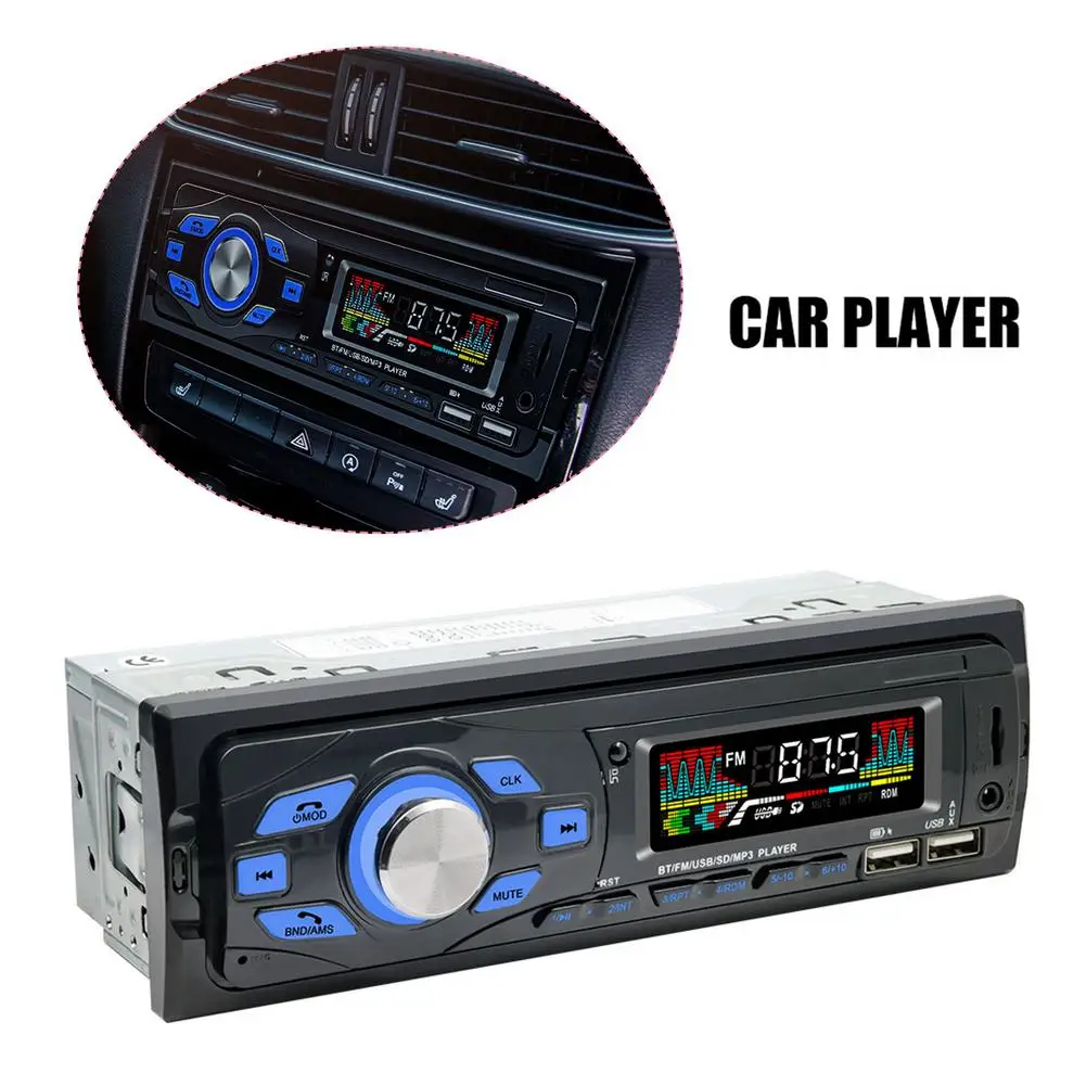 

12V 1 DIN Car Bluetooth Hands-free Stereo MP3 Player FM Radio Voice Control Mobile Phone Voice Assistant SD USB AUX MP3 Player