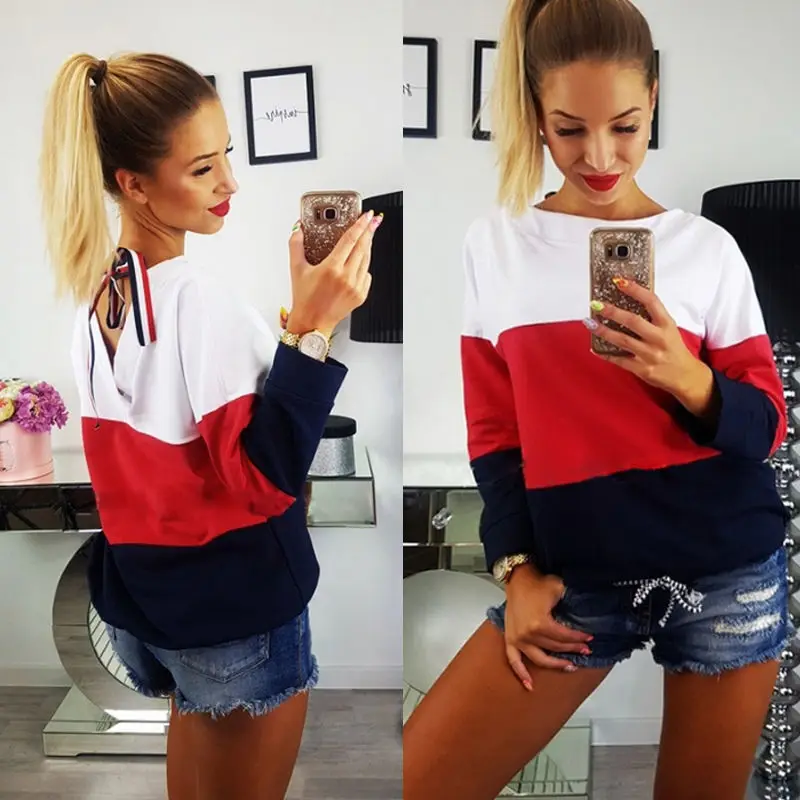 

Nice Autumn Women Long Sleeve Patchwork Hoodie Sweatshirt Hooded Coat Pullover Tops T Shirt