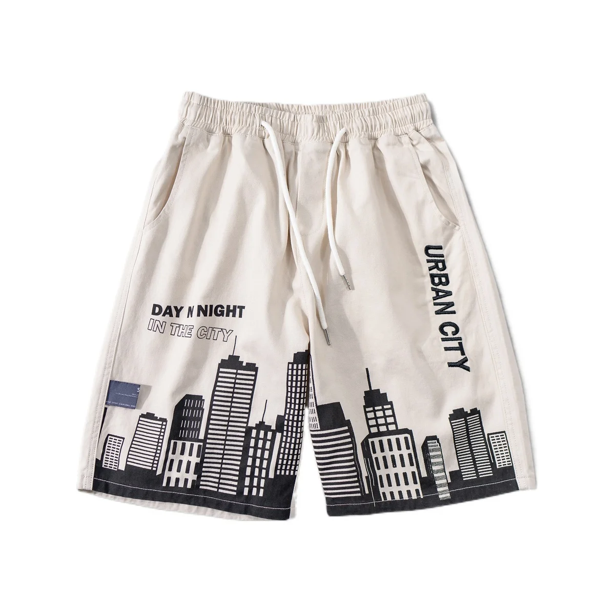 

City printed workwear shorts men's trend Hong Kong wind loose street hundred casual five-point pants