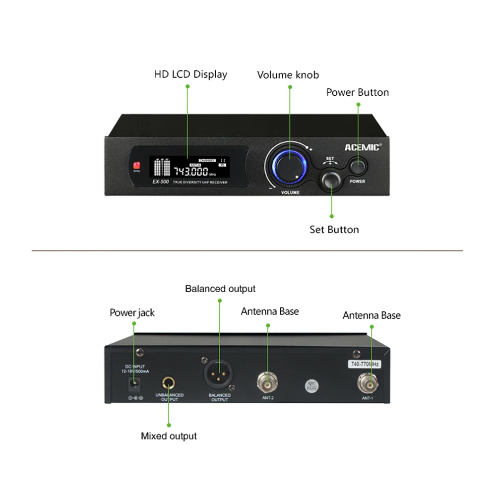 저렴한 ACEMIC-EX-500 400 미터 장거리 Sans Fil 무선 시스템, UHF 노래 보컬 다이나믹 전문 무선 마이크