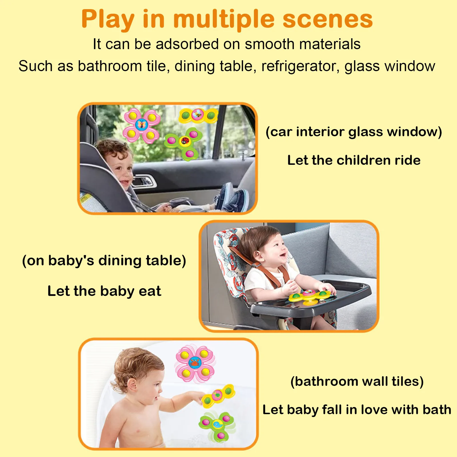 

New 3pcs Suction Cup Rotating Top Toys 3 Suction Cup Baby Toys And Baby Bath Toys Interesting Soothing Toys For Babies