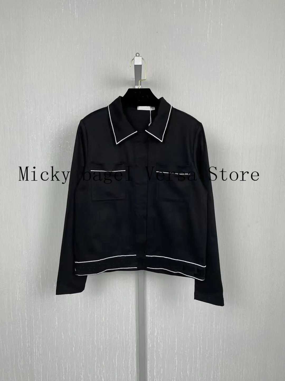 

21 luxury design high-end color contrast letters fashion women's long sleeved denim jacket temperament Lapel versatile coat top