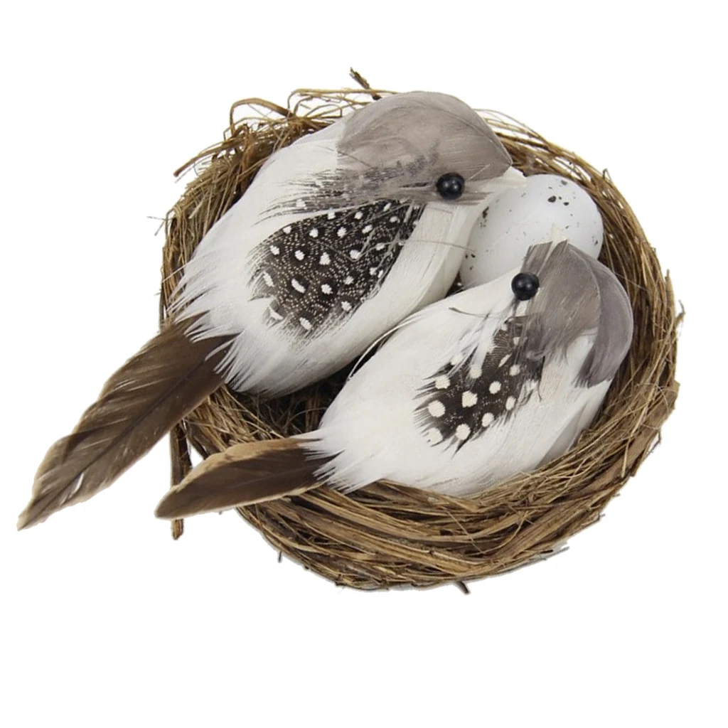 

1 Set Realistic Feathered Birds with Nest & Birds Egg, Artificial Craft Birds for Garden Parties Lawn Decor Home Decoration