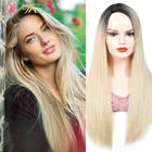 Парик Омбре синтетический для женщин, длинные прямые искусственные волосы для косплея, с платиновым и светильник ЛЫМ оттенком, с длинными волосами блонд, машинная работа