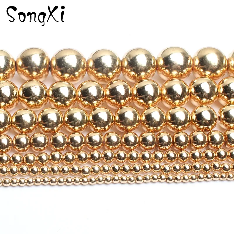 Natural Stone Beads Gold Hematite 4/6/8/10MM Round Loose Spacer For Jewelry Making Diy Bracelet Necklace Wholesale 15 Inch | Украшения и